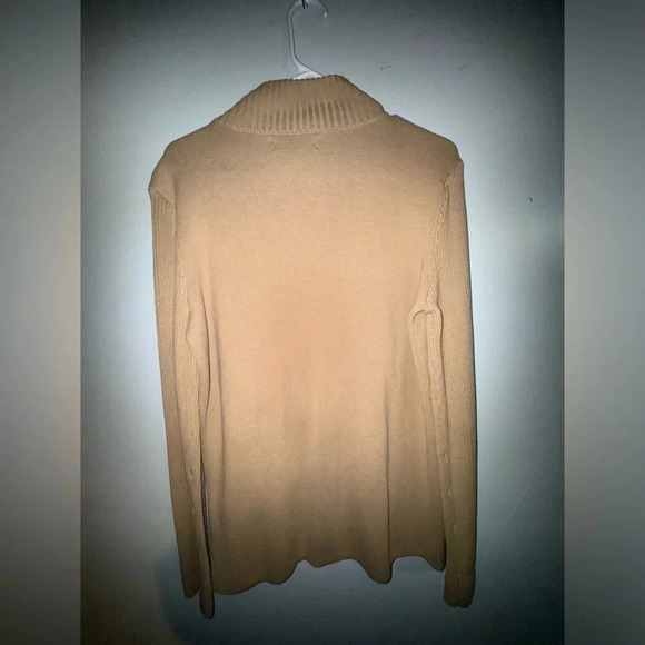 Jones NY Womens Cardigan Size L Tan Faux Suede Microsuede Front Preppy Sweater - Picture 2 of 3